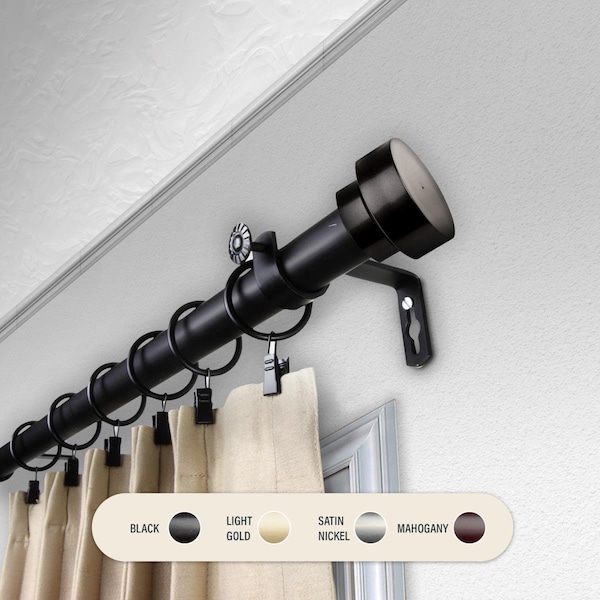 Central Design 1 in. Cover Curtain Rod with 120 to 170 in. Extension, Black 100-37-992 - main